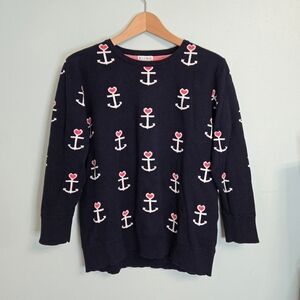 Kling Heart Anchors Away Sweater Nautical 100% Cotton Sz L